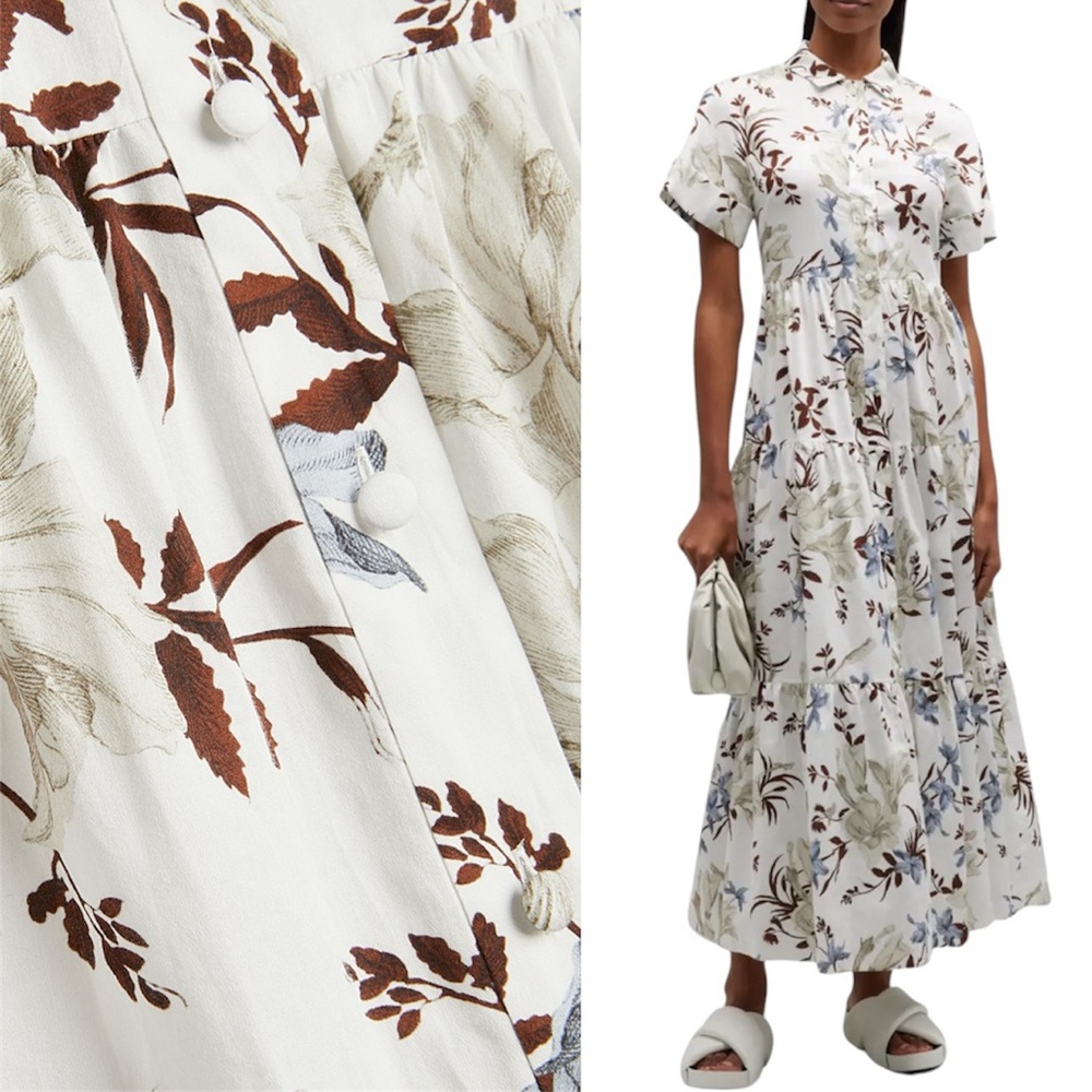 Erdem Helena Tiered Floral-print Cotton Midi Dress - Cream